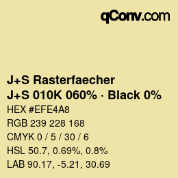 Code couleur: J+S Rasterfaecher - J+S 010K 060% · Black 0% | qconv.com