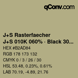 カラーコード: J+S Rasterfaecher - J+S 010K 060% · Black 30% | qconv.com