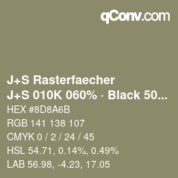 カラーコード: J+S Rasterfaecher - J+S 010K 060% · Black 50% | qconv.com