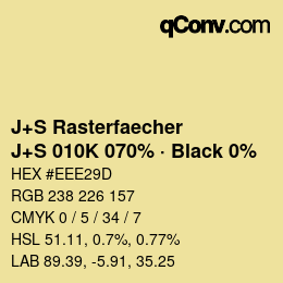 Code couleur: J+S Rasterfaecher - J+S 010K 070% · Black 0% | qconv.com