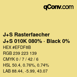 カラーコード: J+S Rasterfaecher - J+S 010K 080% · Black 0% | qconv.com