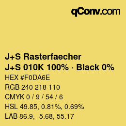 カラーコード: J+S Rasterfaecher - J+S 010K 100% · Black 0% | qconv.com