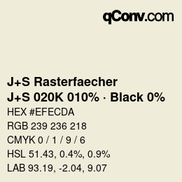 カラーコード: J+S Rasterfaecher - J+S 020K 010% · Black 0% | qconv.com