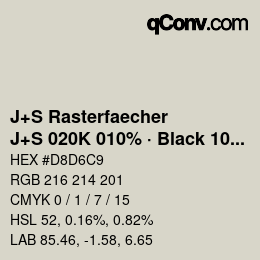 カラーコード: J+S Rasterfaecher - J+S 020K 010% · Black 10% | qconv.com