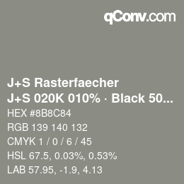 Code couleur: J+S Rasterfaecher - J+S 020K 010% · Black 50% | qconv.com