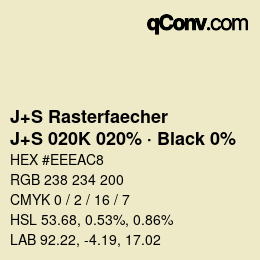 Farbcode: J+S Rasterfaecher - J+S 020K 020% · Black 0% | qconv.com