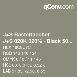 Farbcode: J+S Rasterfaecher - J+S 020K 020% · Black 50% | qconv.com