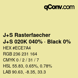 Code couleur: J+S Rasterfaecher - J+S 020K 040% · Black 0% | qconv.com