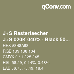 Farbcode: J+S Rasterfaecher - J+S 020K 040% · Black 50% | qconv.com