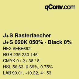 Farbcode: J+S Rasterfaecher - J+S 020K 050% · Black 0% | qconv.com