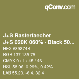 カラーコード: J+S Rasterfaecher - J+S 020K 060% · Black 50% | qconv.com