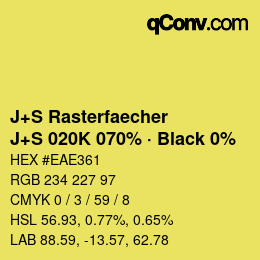 カラーコード: J+S Rasterfaecher - J+S 020K 070% · Black 0% | qconv.com