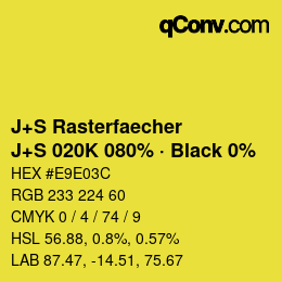 カラーコード: J+S Rasterfaecher - J+S 020K 080% · Black 0% | qconv.com