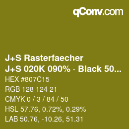 カラーコード: J+S Rasterfaecher - J+S 020K 090% · Black 50% | qconv.com