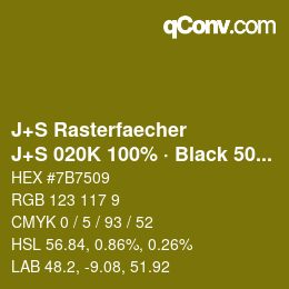 Code couleur: J+S Rasterfaecher - J+S 020K 100% · Black 50% | qconv.com