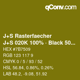 カラーコード: J+S Rasterfaecher - J+S 020K 100% · Black 50% | qconv.com