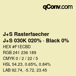 カラーコード: J+S Rasterfaecher - J+S 030K 020% · Black 0% | qconv.com