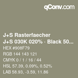 カラーコード: J+S Rasterfaecher - J+S 030K 020% · Black 50% | qconv.com