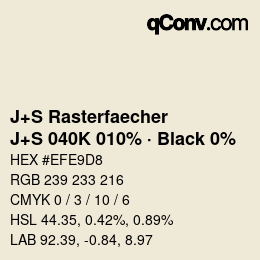 Farbcode: J+S Rasterfaecher - J+S 040K 010% · Black 0% | qconv.com