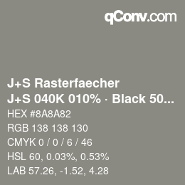 カラーコード: J+S Rasterfaecher - J+S 040K 010% · Black 50% | qconv.com