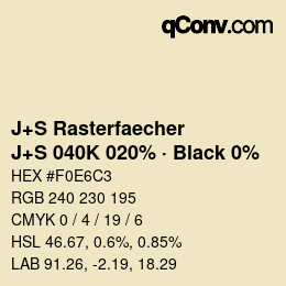 Code couleur: J+S Rasterfaecher - J+S 040K 020% · Black 0% | qconv.com