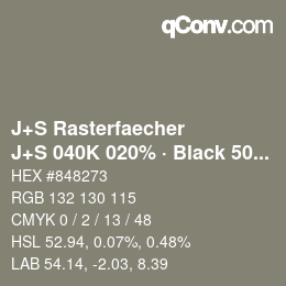 Code couleur: J+S Rasterfaecher - J+S 040K 020% · Black 50% | qconv.com