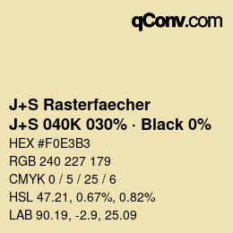 Code couleur: J+S Rasterfaecher - J+S 040K 030% · Black 0% | qconv.com