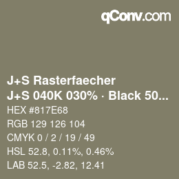 カラーコード: J+S Rasterfaecher - J+S 040K 030% · Black 50% | qconv.com