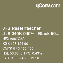 カラーコード: J+S Rasterfaecher - J+S 040K 040% · Black 50% | qconv.com