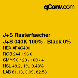 カラーコード: J+S Rasterfaecher - J+S 040K 100% · Black 0% | qconv.com