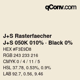 カラーコード: J+S Rasterfaecher - J+S 050K 010% · Black 0% | qconv.com