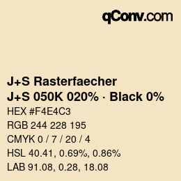 カラーコード: J+S Rasterfaecher - J+S 050K 020% · Black 0% | qconv.com
