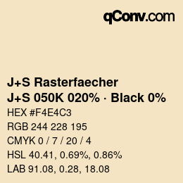 Código de color: J+S Rasterfaecher - J+S 050K 020% · Black 0% | qconv.com