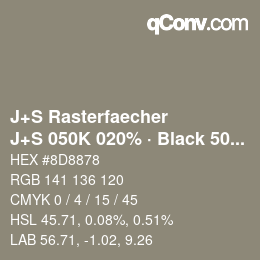 カラーコード: J+S Rasterfaecher - J+S 050K 020% · Black 50% | qconv.com