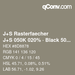 Color code: J+S Rasterfaecher - J+S 050K 020% · Black 50% | qconv.com