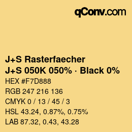 Code couleur: J+S Rasterfaecher - J+S 050K 050% · Black 0% | qconv.com