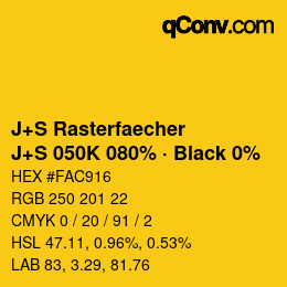 カラーコード: J+S Rasterfaecher - J+S 050K 080% · Black 0% | qconv.com