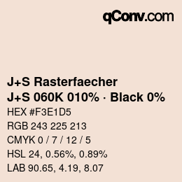 Code couleur: J+S Rasterfaecher - J+S 060K 010% · Black 0% | qconv.com