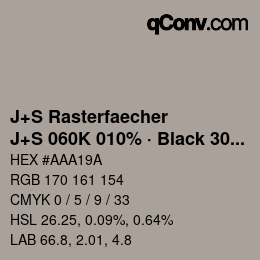 カラーコード: J+S Rasterfaecher - J+S 060K 010% · Black 30% | qconv.com