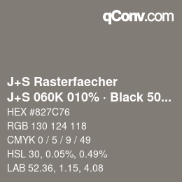 カラーコード: J+S Rasterfaecher - J+S 060K 010% · Black 50% | qconv.com