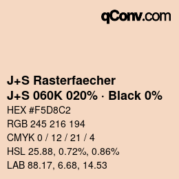 カラーコード: J+S Rasterfaecher - J+S 060K 020% · Black 0% | qconv.com