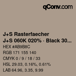 カラーコード: J+S Rasterfaecher - J+S 060K 020% · Black 30% | qconv.com