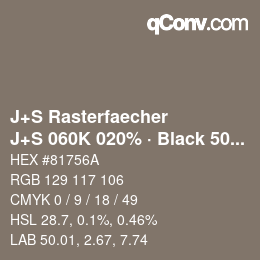 カラーコード: J+S Rasterfaecher - J+S 060K 020% · Black 50% | qconv.com