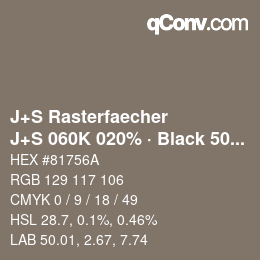 Color code: J+S Rasterfaecher - J+S 060K 020% · Black 50% | qconv.com