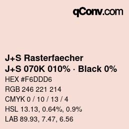 Code couleur: J+S Rasterfaecher - J+S 070K 010% · Black 0% | qconv.com