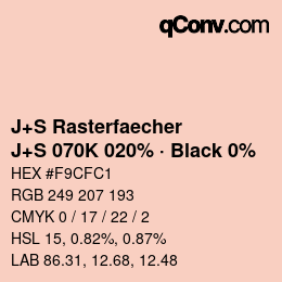 カラーコード: J+S Rasterfaecher - J+S 070K 020% · Black 0% | qconv.com