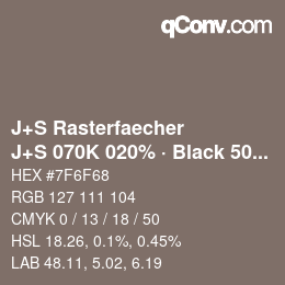 Farbcode: J+S Rasterfaecher - J+S 070K 020% · Black 50% | qconv.com