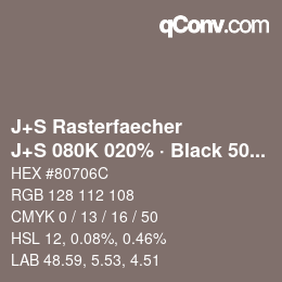 Farbcode: J+S Rasterfaecher - J+S 080K 020% · Black 50% | qconv.com