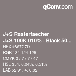 Farbcode: J+S Rasterfaecher - J+S 100K 010% · Black 50% | qconv.com