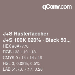 Farbcode: J+S Rasterfaecher - J+S 100K 020% · Black 50% | qconv.com